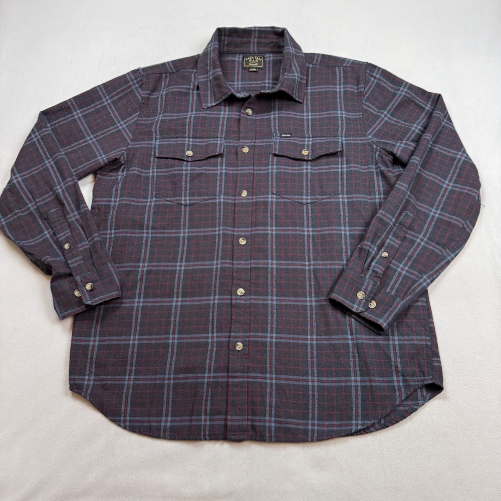 Dark Seas Division Mens Plaid Flannel Button Down Shirt Gray Blue Red Large
